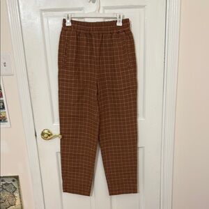 Madewell Brown Checkered Wide Leg Soft Cotton Pants with Elastic Waistband.